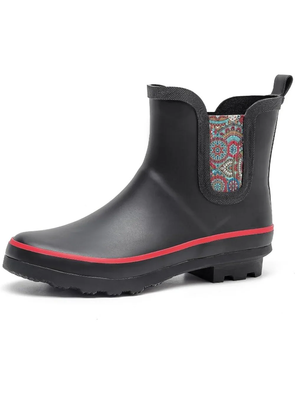 Women's Black Light Ankle Garden Anti-Slipping Floral Printed Stylish Rain Boots